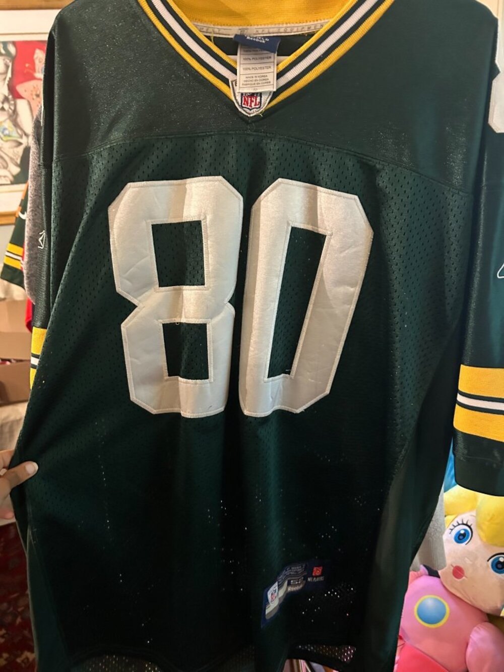 Reebok Green Bay Packers Donald Driver #80 Green Jersey Size 52